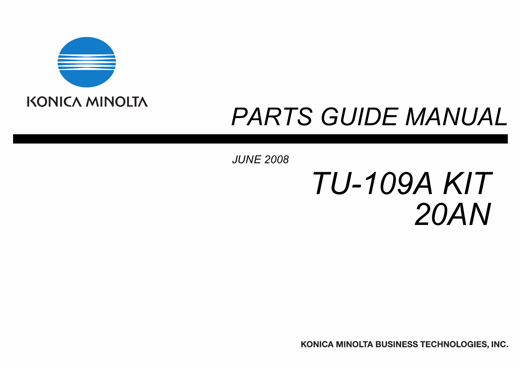 Konica-Minolta Options TU-109A-Kit 20AN Parts Manual-1